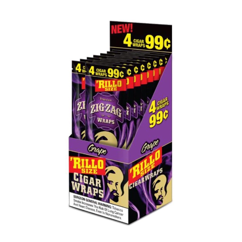 Zig Zag Grape Rillo Size Blunt Wraps Grape 15 Packs of 4