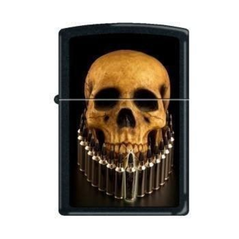 Zippo Lighter – Skull Bullet Neck Black Matte