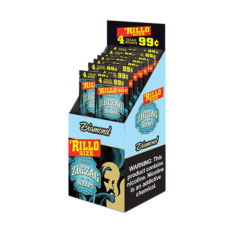 Zig Zag Diamond Rillo Size Blunt Wraps Diamond 15 Packs of 4