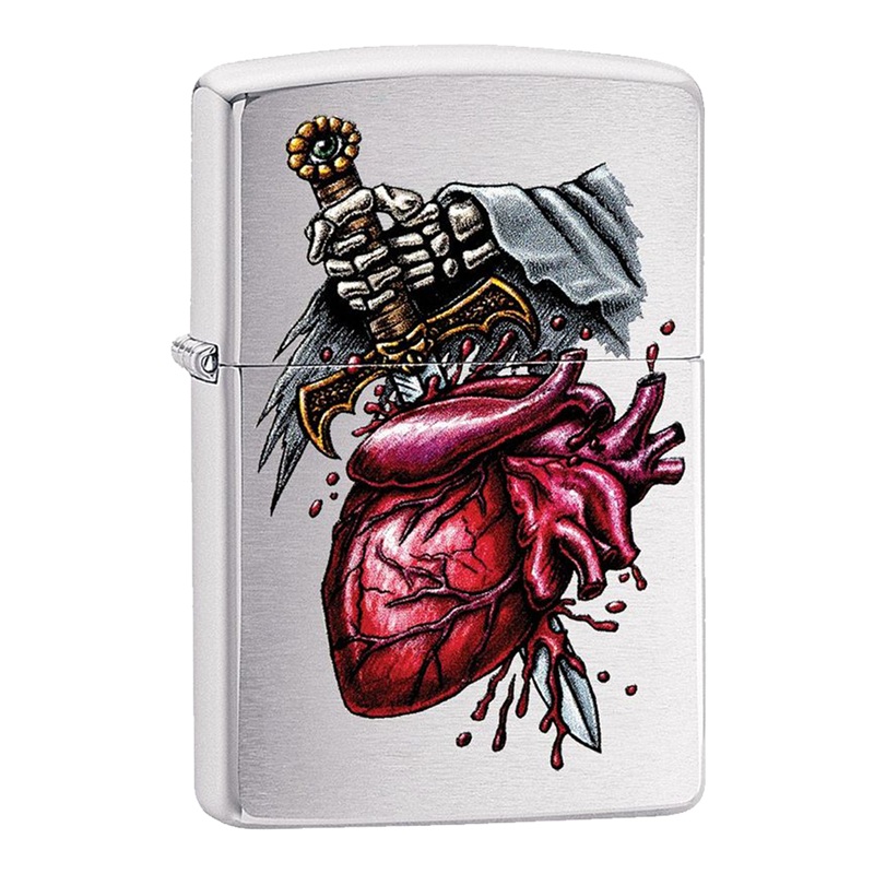 Zippo Gothic Sword in the Heart – Brushed Chrome Lighter