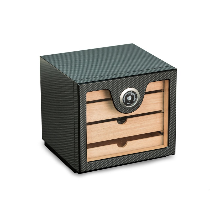 “Carbon Fiber” Matt Finish Wood Humidor with Hygrometer – 60 Cigar ct