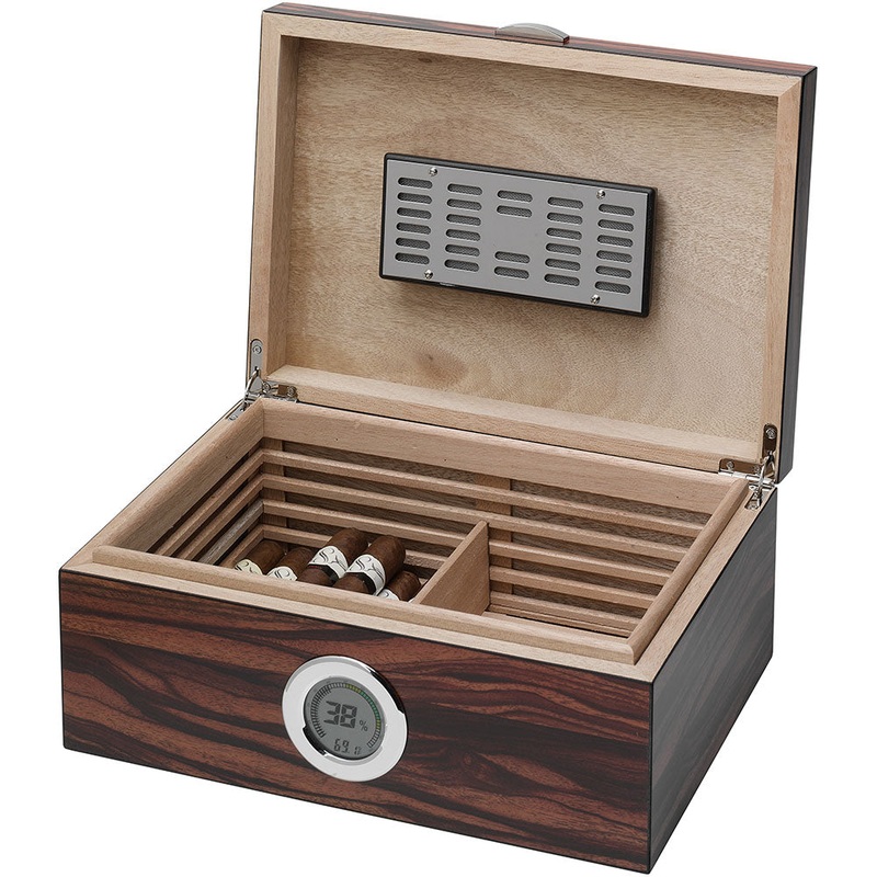 Visol Brawley Macassar Finish Cigar Humidor – Holds 75 Cigars