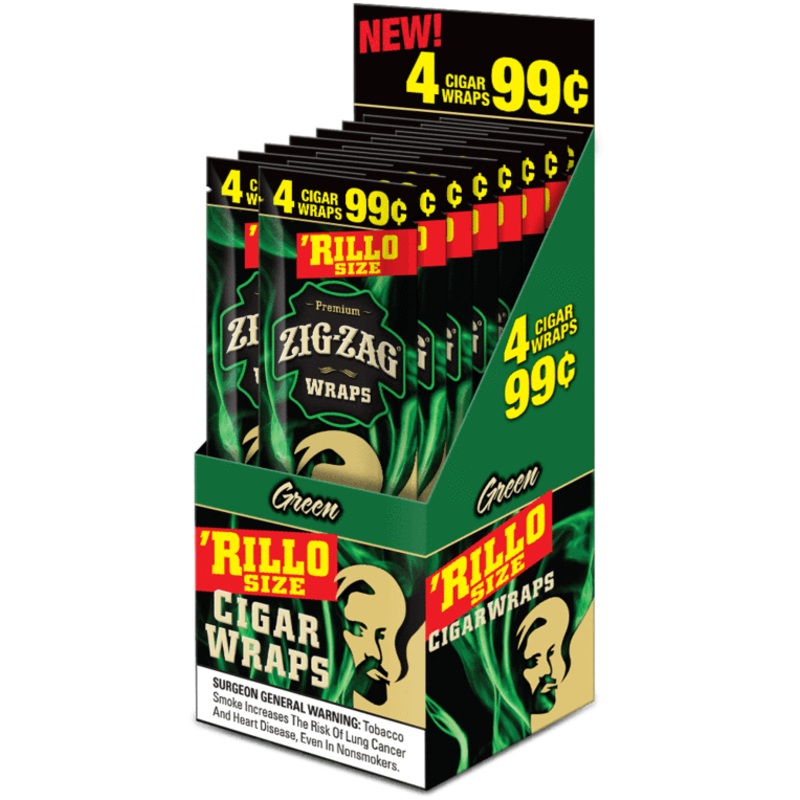 Zig Zag Green Rillo Size Blunt Wraps Green 15 Packs of 4