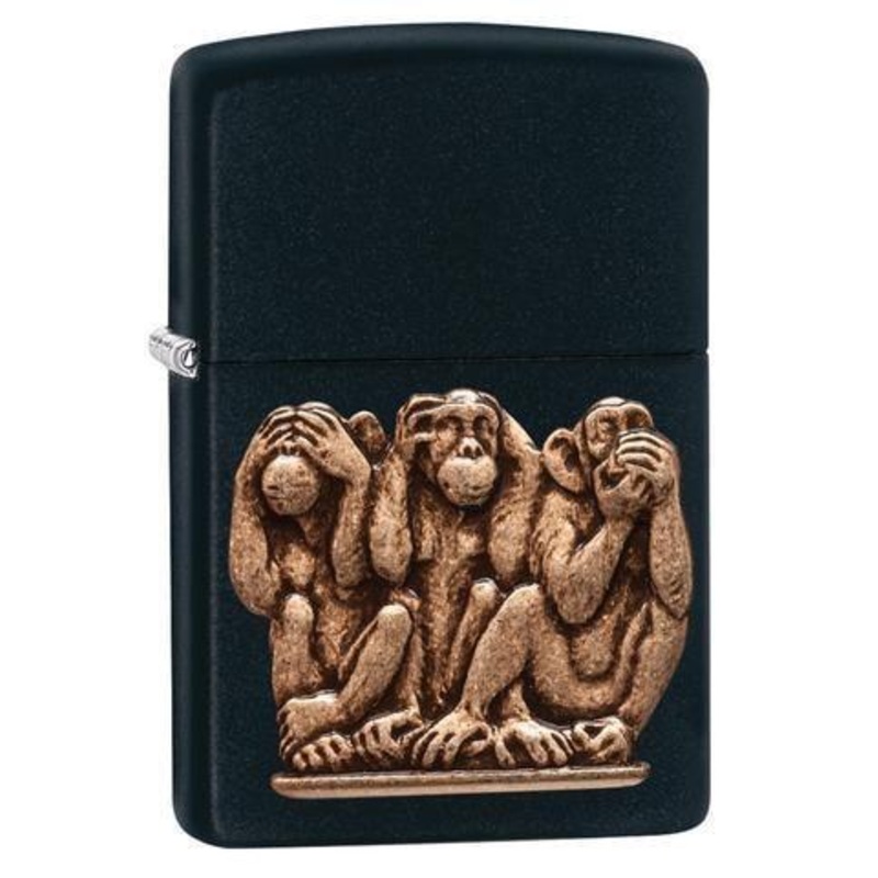 Zippo Lighter – Three Monkeys Black Matte