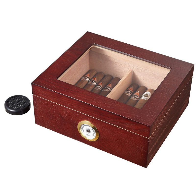 Visol Santa Clara Glass Top with Rosewood Finish Cigar Humidor – Holds 50 Cigars