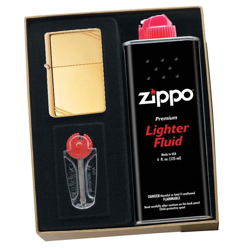 Zippo High Polished Brass Vintage Lighter Gift Kit