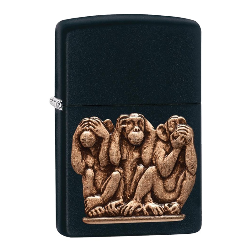 Zippo Three Monkey Black Matte Lighter
