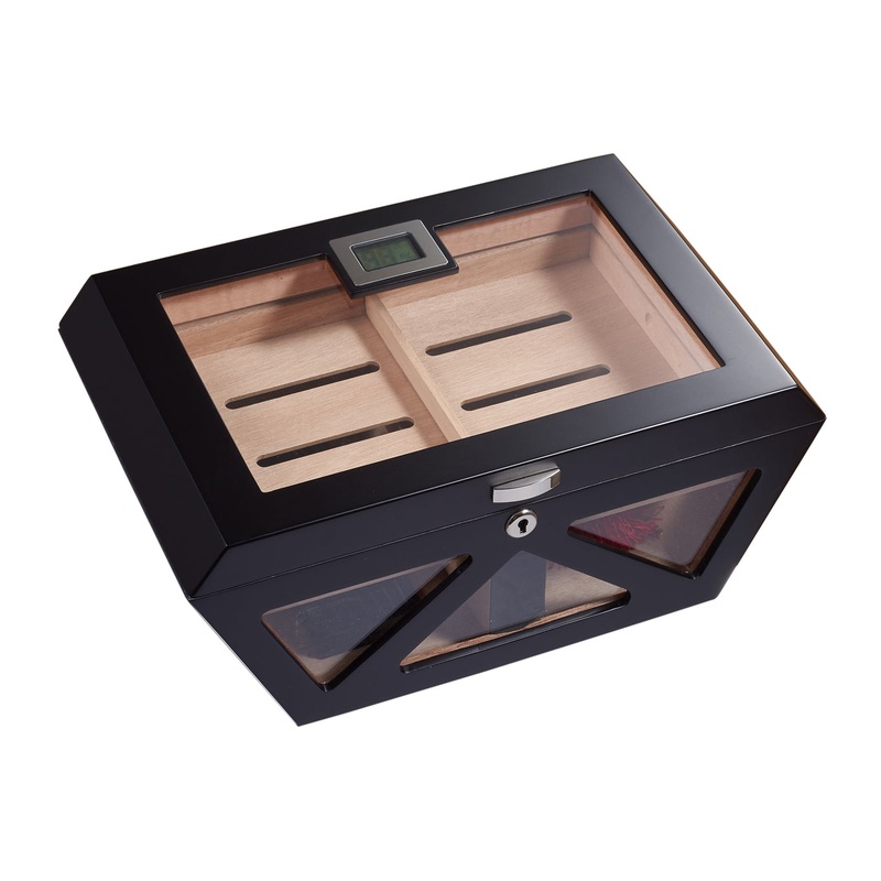 Visol Collin Matte Black Clear Top Cigar Humidor – Holds 100 Cigars