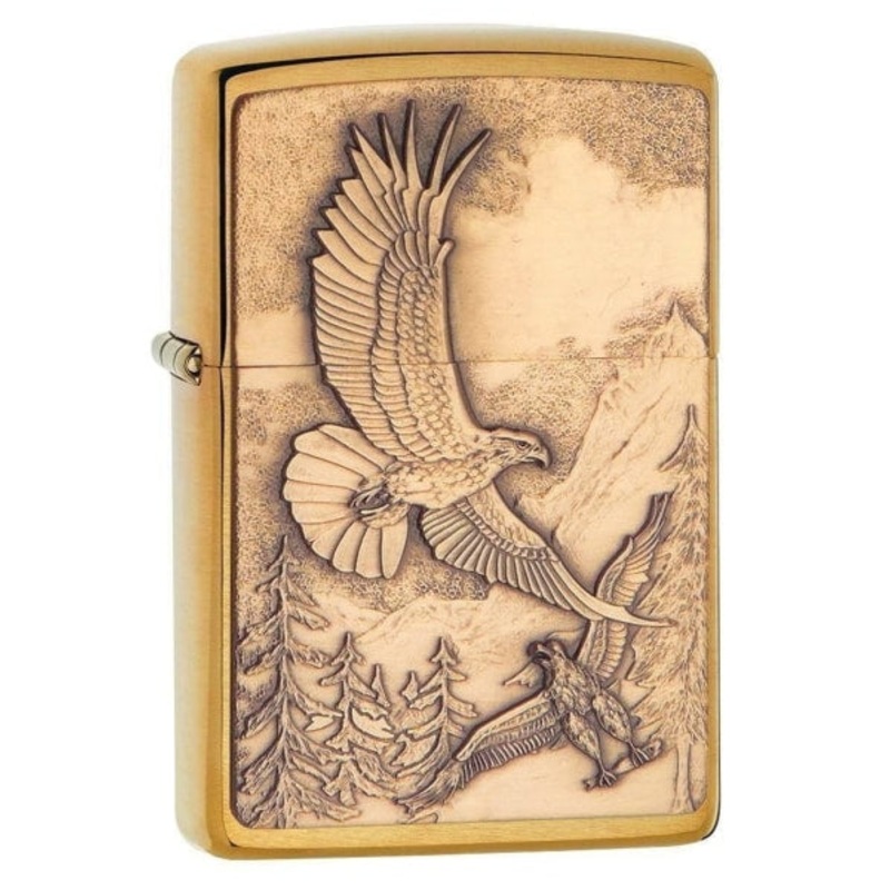 Zippo Lighter – Soaring Eagles Brushed Brass