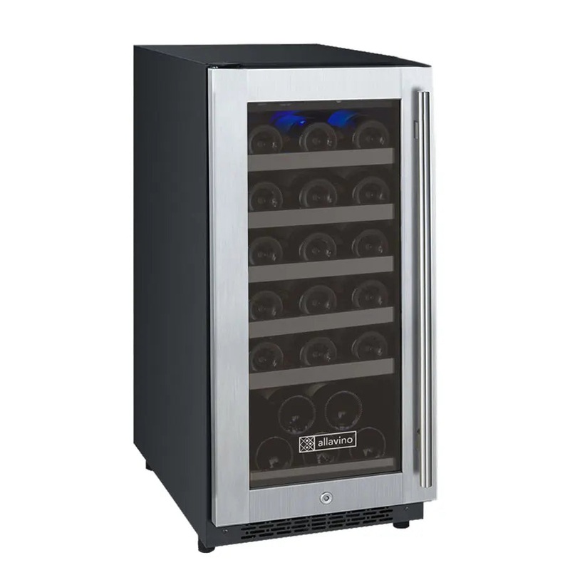 Allavino 15″ Wide FlexCount II Tru-Vino 30 Bottle Single Zone Stainless Steel Left Hinge Wine Refrigerator