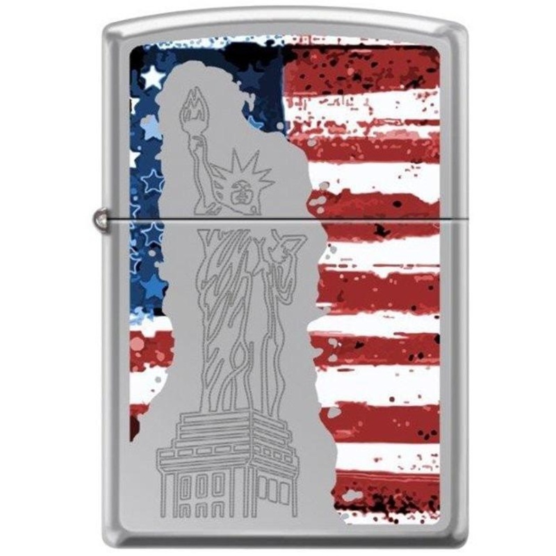 Zippo Lighter – Statue of Liberty American Flag Hi Polished Chrome