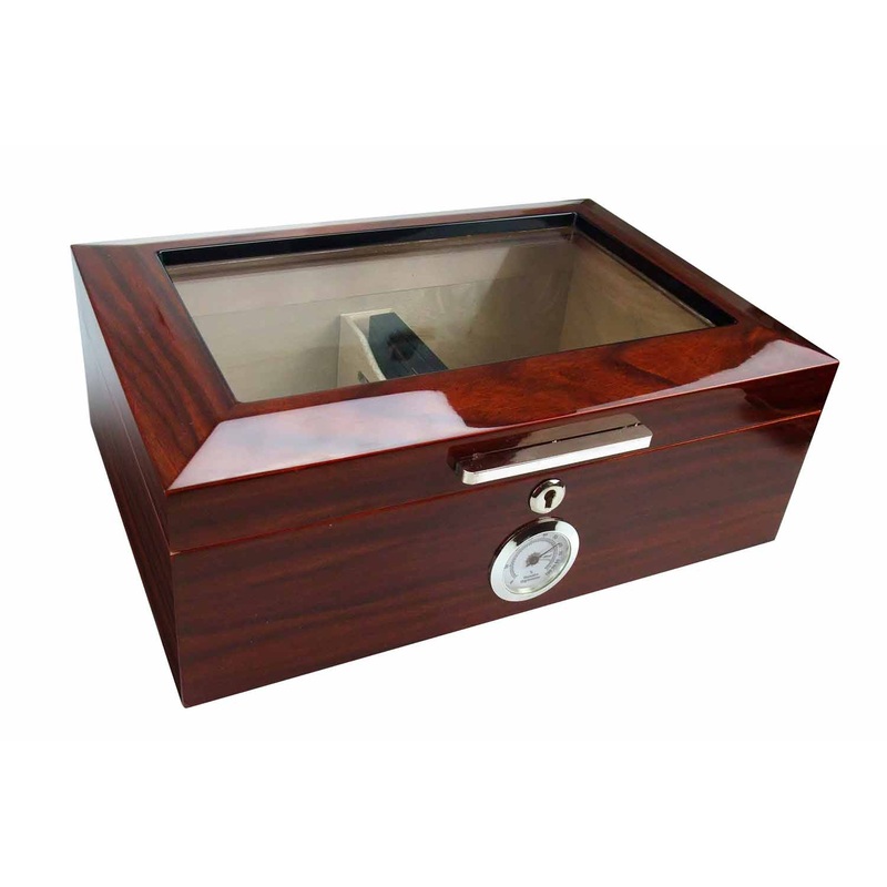 Visol Morello Cherry Finish Glass Top Cigar Humidor – Holds 100 Cigars