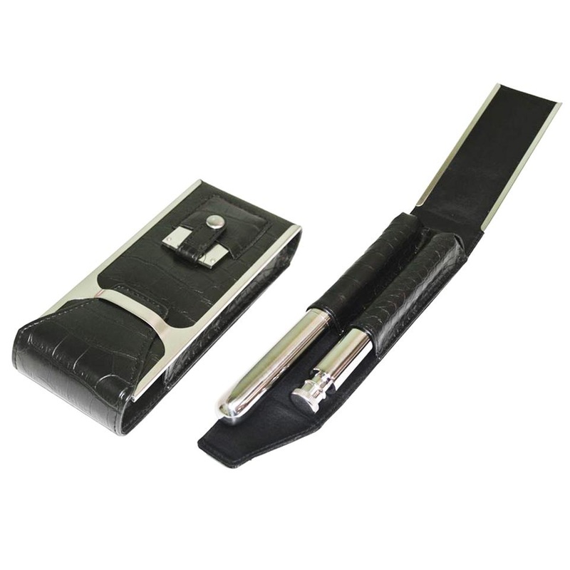 Alton Black Leather Cigar Case, Cutter & Flask Kit