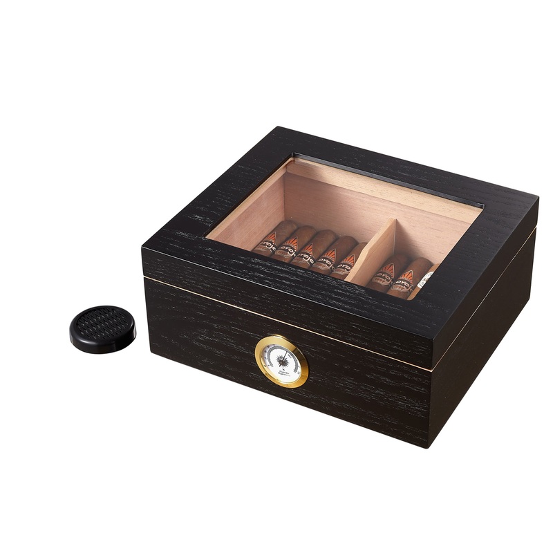 Visol Santa Clara Glass Top with Black Matte Finish Cigar Humidor – Holds 50 Cigars