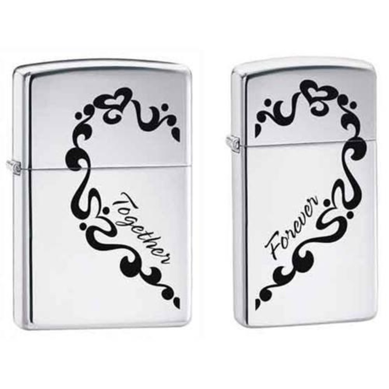Zippo Lighter – Together Forever 2 Lighter Set High Polish Chrome