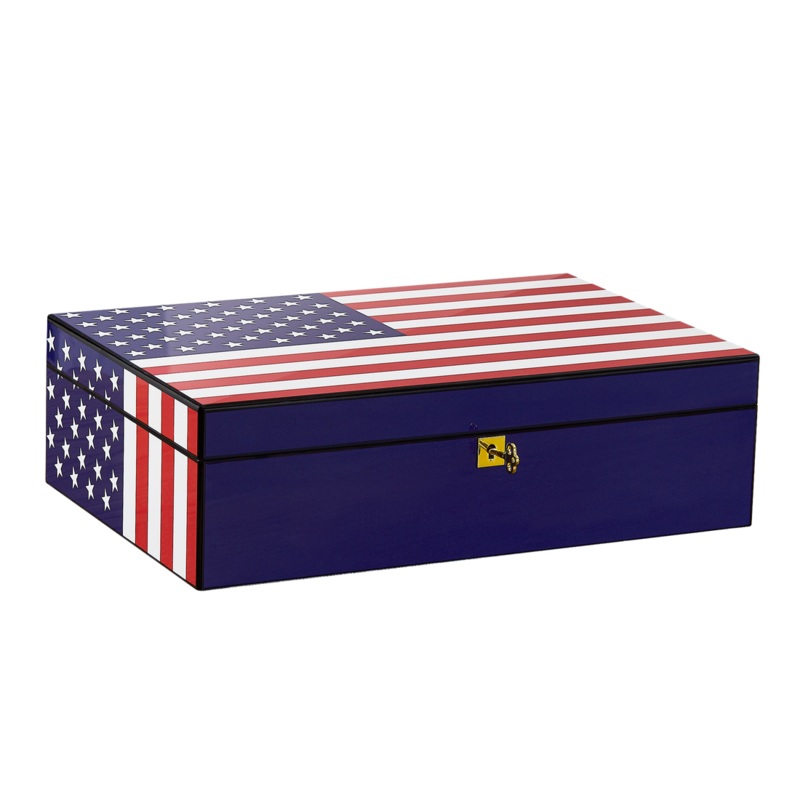 Woodronic Tutum Cigar Humidor, 50-100 CT, Old Glory Themed A5053