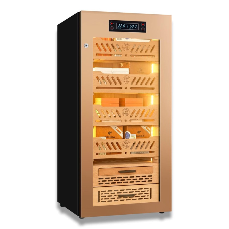 Yohtron YC-88G Premium Series Gold 450-Cigar Electric Humidor Key Lock (default) Fixed Shelf Rail (default)