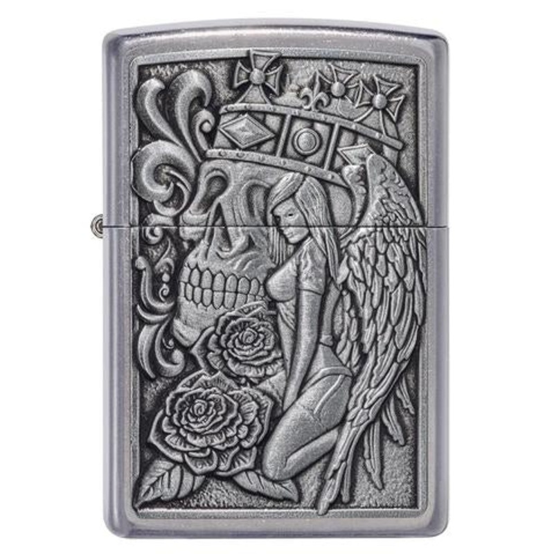 Zippo Lighter – Skull and Angel Emblem Street Chrome Design