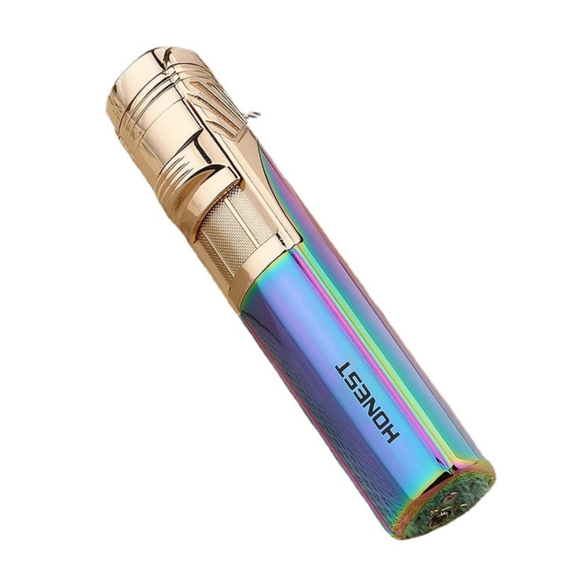 HONEST METAL GAS BUTANE CIGAR LIGHTER SINGLE JET TORCH WINDPROOF INFLATABLE LIGHTER CIGAR ACCESSORIES WITH GIFT BOX Purple