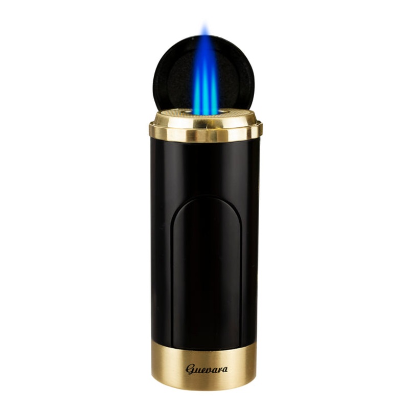 GUEVARA METAL WINDPROOF CIGAR LIGHTER TRIPLE FLAME TORCH CIGARETTE LIGHTERS WITH GIFT BOX Black