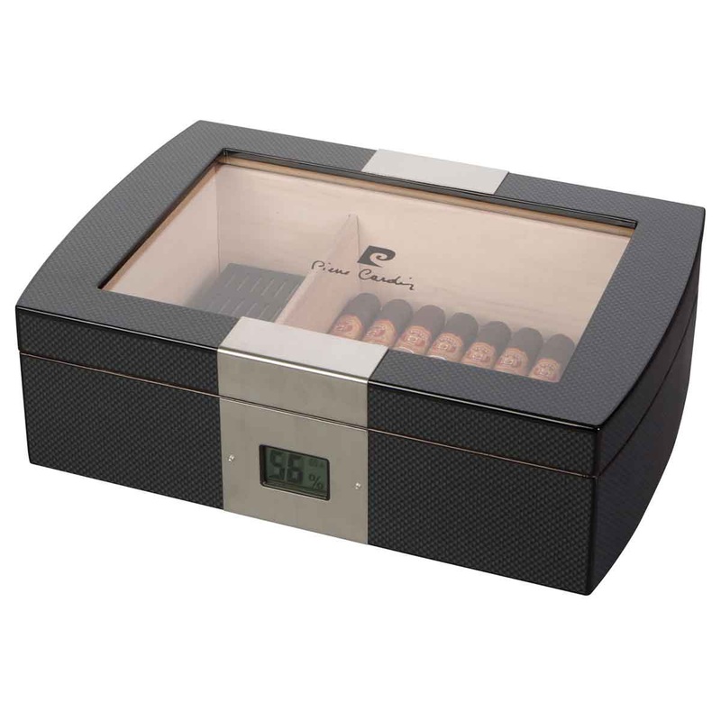 Pierre Cardin Milton Glass Top Cigar Humidor Humidor – Holds 75 Cigars