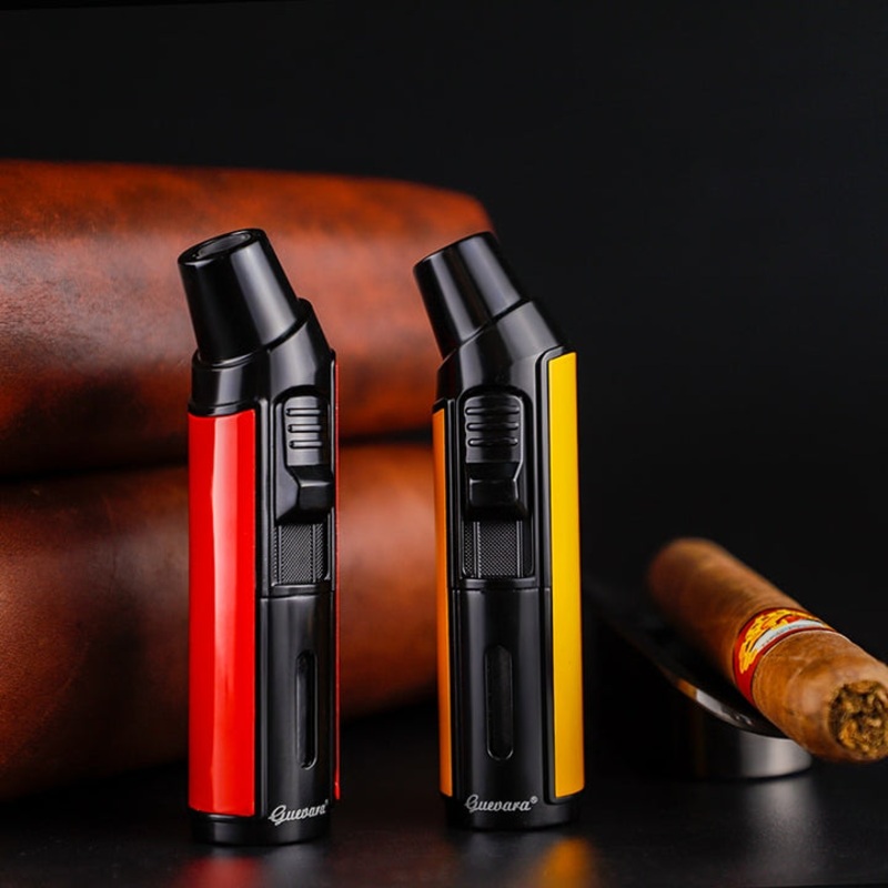 GUEVARA CIGAR LIGHTER METAL WINDPROOF MINI POCKET LIGHTERS SINGLE JET FLAME TORCH CIGARETTE LIGHTERS WITH CIGAR PUNCH GIFT BOX Yellow
