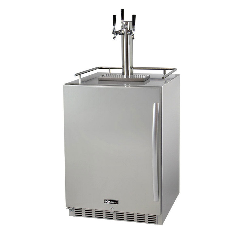 Three Faucet Digital Outdoor Undercounter Left Hinge Kegerator With X-clusive Premium Direct Draw Kit