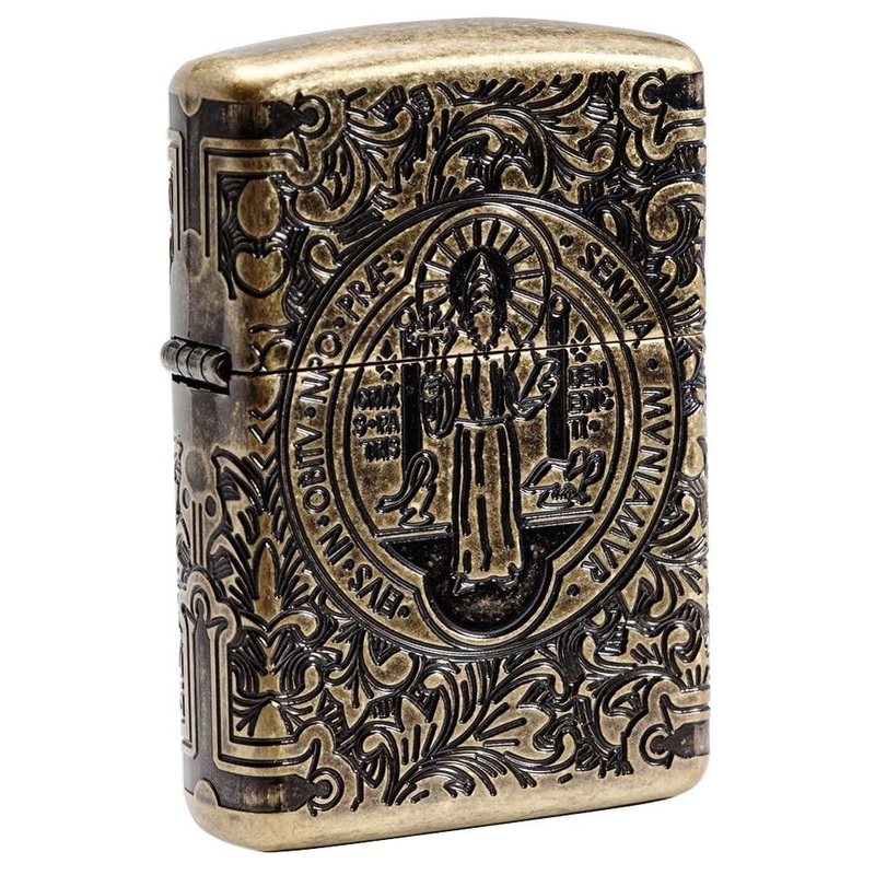 Zippo Lighter – St. Benedict Design Antique Brass