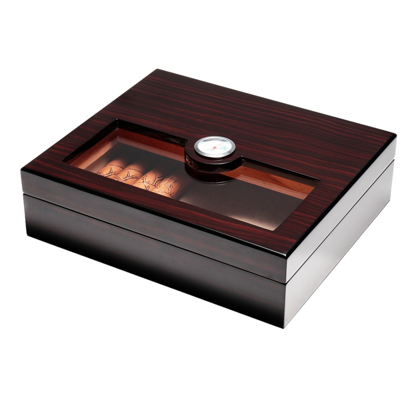 Woodronic Buckler Cigar Humidor, 20-35 CT, Ebony Finish A5027EB