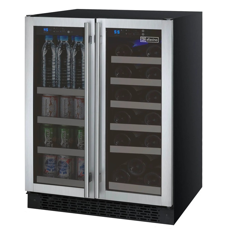Allavino 24″ Wide FlexCount II Tru-Vino 18 Bottle/66 Cans Dual Zone Stainless Steel Wine Refrigerator/Beverage Center