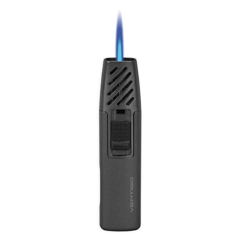 Lotus Gnome Single Torch Flame Lighter Metallic black with black trim