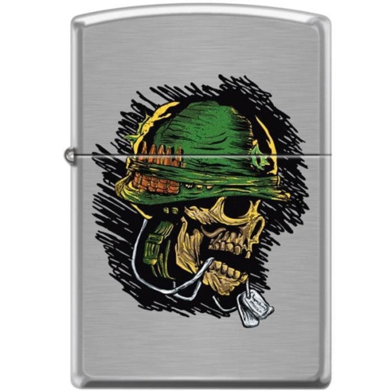 Zippo Lighter – Soldier Skull Brushed Chrome
