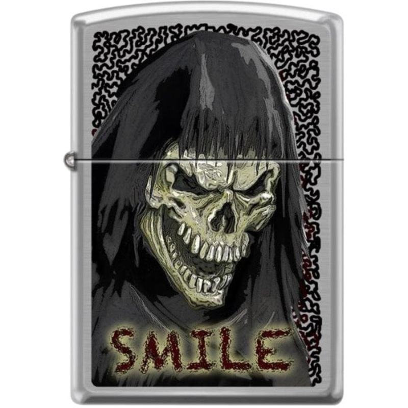Zippo Lighter – Skull Smile Brushed Chrome