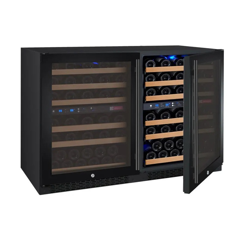 Allavino 47″ Wide FlexCount II Tru-Vino 112 Bottle Four Zone Black Side-by-Side Wine Refrigerator