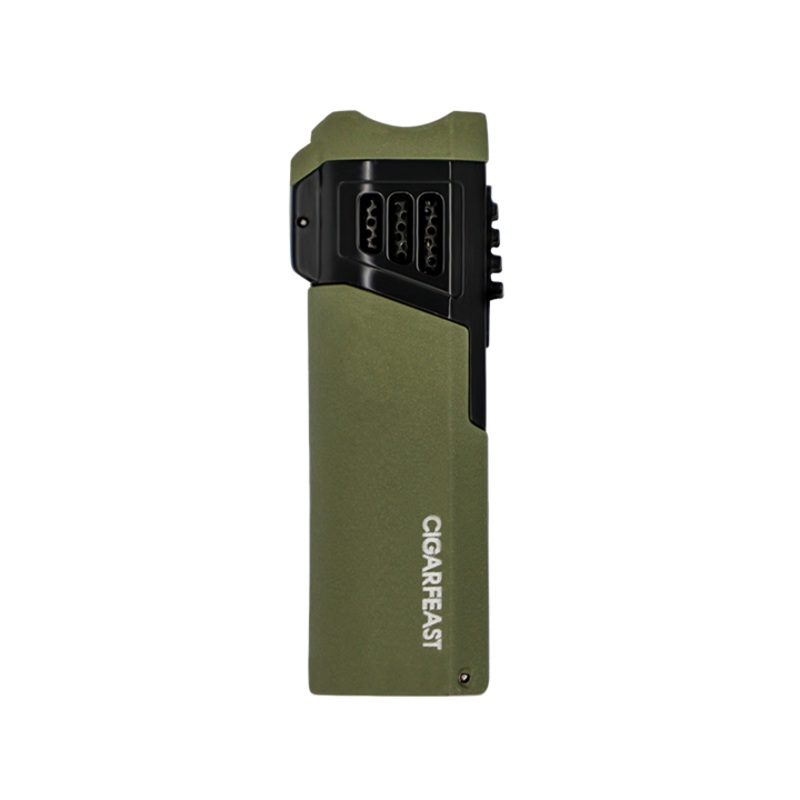 CIGARFEAST CIGAR CIGARETTE TOBACCO LIGHTER 4 TORCH JET FLAME REFILLABLE WITH PUNCH SMOKING TOOL ACCESSORIES PORTABLE GAS LIGHTER Army Green