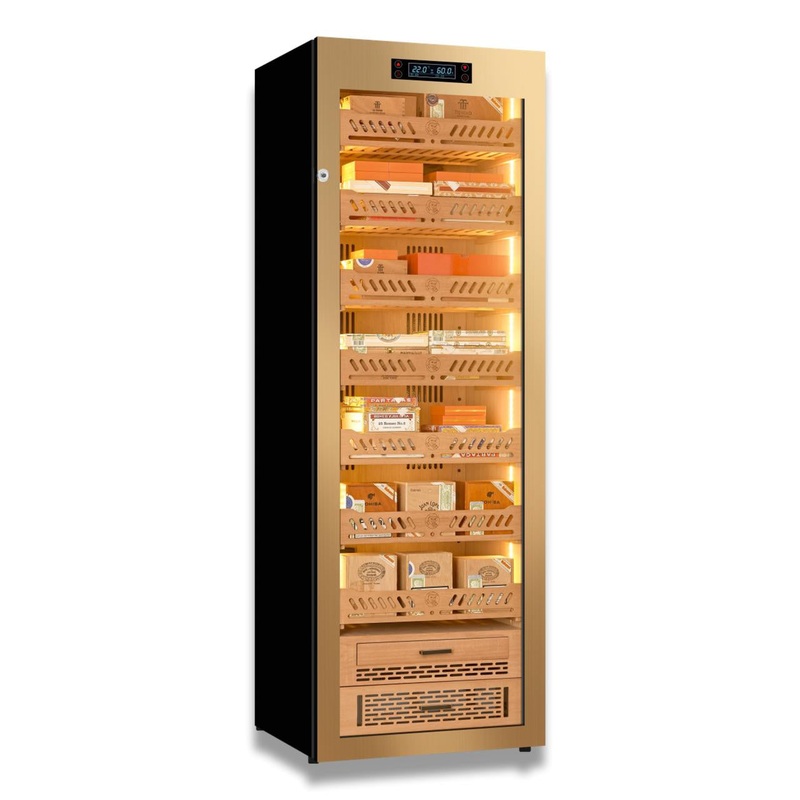 Yohtron YC-448G Premium Series Gold 2,300-Cigar Electric Humidor Key Lock (default) Fixed Shelf Rail (default)