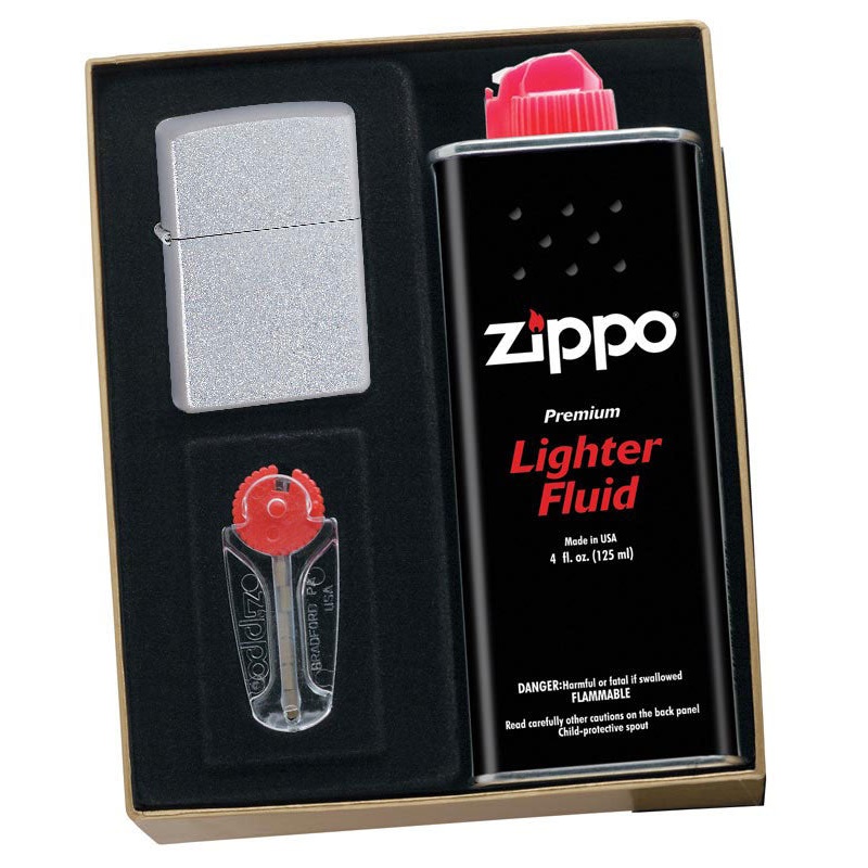 Zippo Satin Chrome Lighter Gift Kit