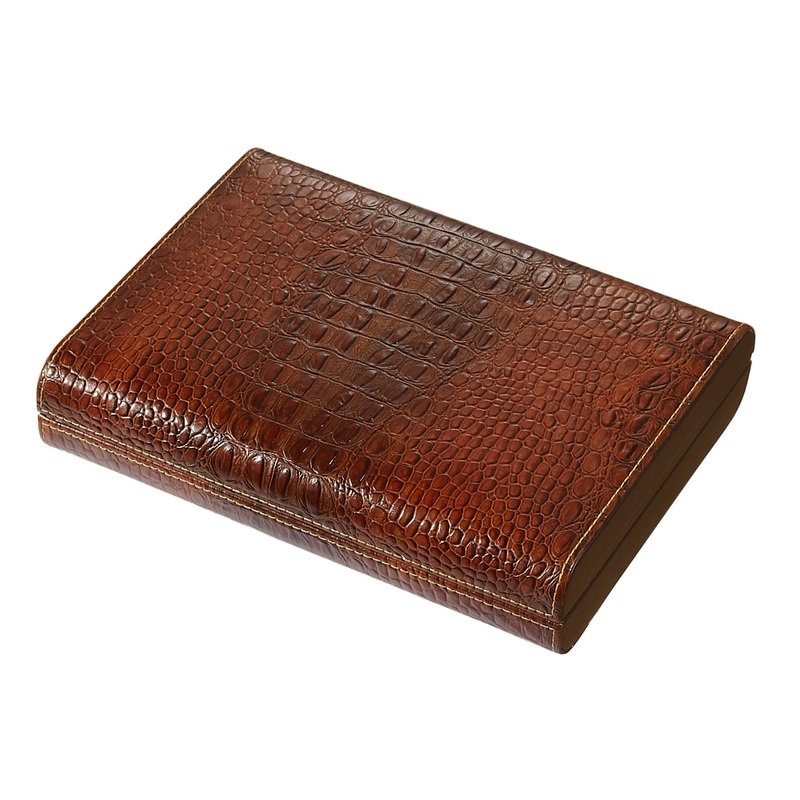 Visol Sobek Brown Leather Desktop Humidor – Holds 10 Cigars