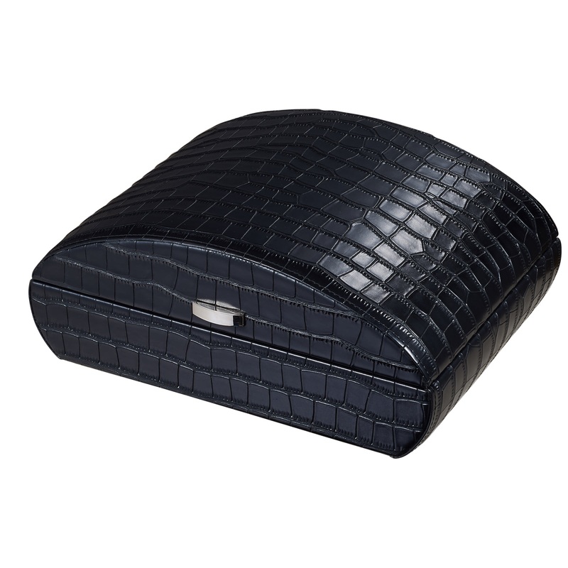 Visol Blake Crocodile Pattern Black Leather Humidor – 35 Cigar ct
