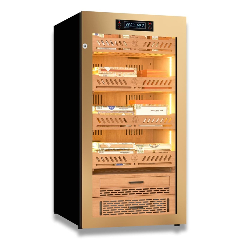 Yohtron YC-248G Premium Series Gold 1,200-Cigar Electric Humidor Key Lock (default) Fixed Shelf Rail (default)