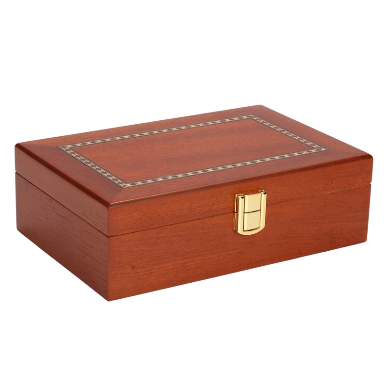 Woodronic Minuto Cigar Humidor, 10-15 CT, Mahogany Finish with Inlay A5042