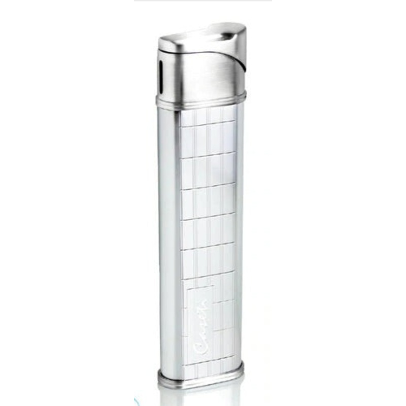 Caseti Naxos Shiny Chrome Single Torch Flame Cigar Lighter With Built-in Cutter
