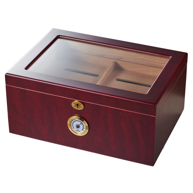 Visol Rainier Glass Top with Cherrywood Finish Cigar Humidor – Holds 100 Cigars