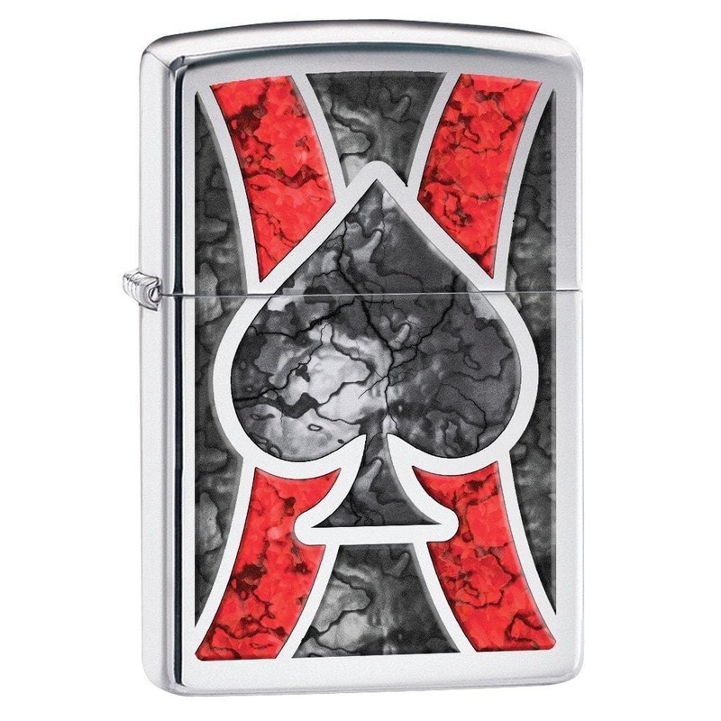Zippo Lighter – Stained Glass Ace of Spade High Polish Chrome Fusion