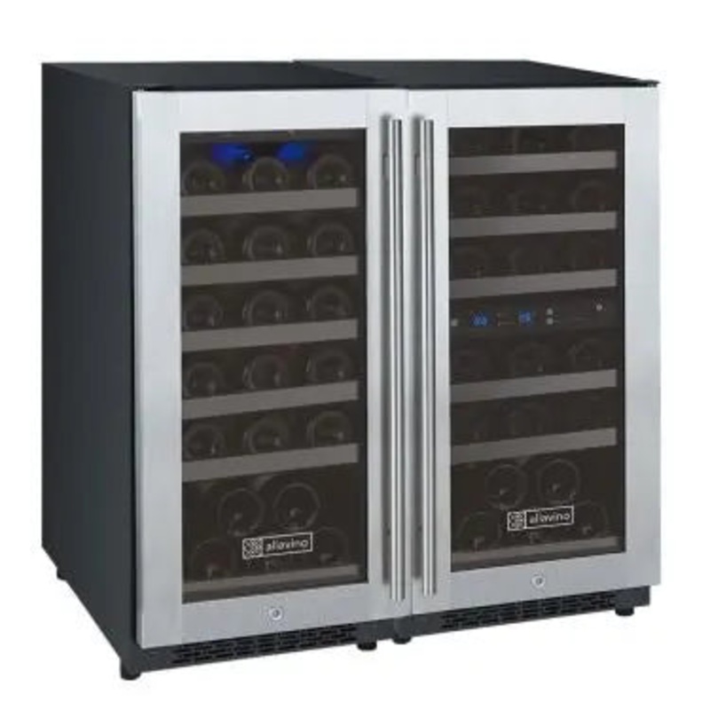 Allavino 30″ Wide FlexCount II Tru-Vino 60 Bottle Three Zone Stainless Steel Side-by-Side Wine Refrigerator