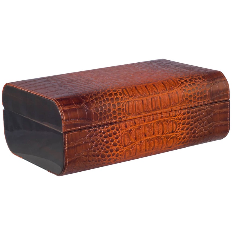 Visol Brown Crocodile Leather Cigar Humidor – Holds 25 Cigars