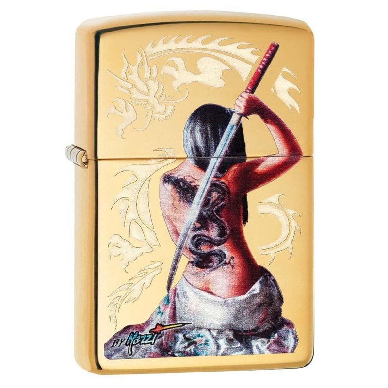 Zippo Lighter: Mazzi Samurai Girl – High Polish Brass 29668