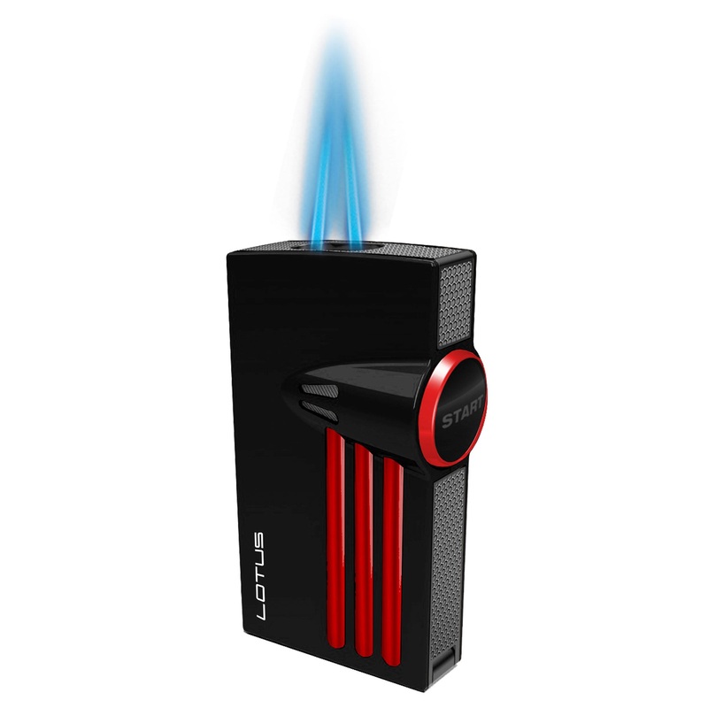Lotus Orion Twin Point Torch Flame Cigar Lighter Black matte & polished red