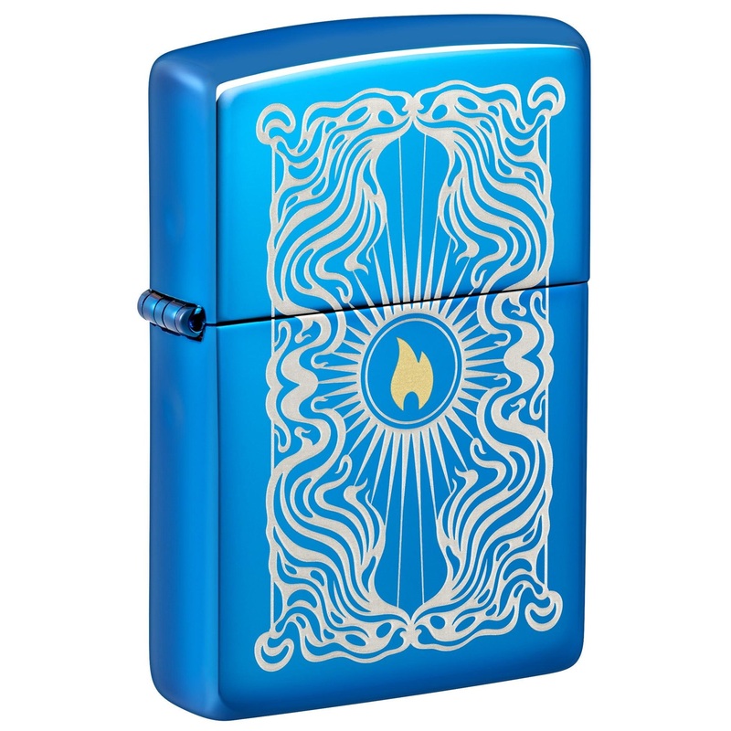 Zippo Lighter: Fancy Flame, Engraved – High Polish Blue 46424