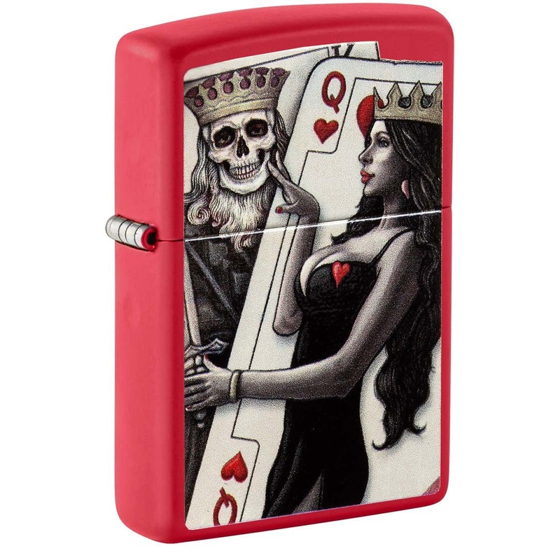 Zippo Lighter: Skull King and Queen Playing Cards – Red Matte 48624